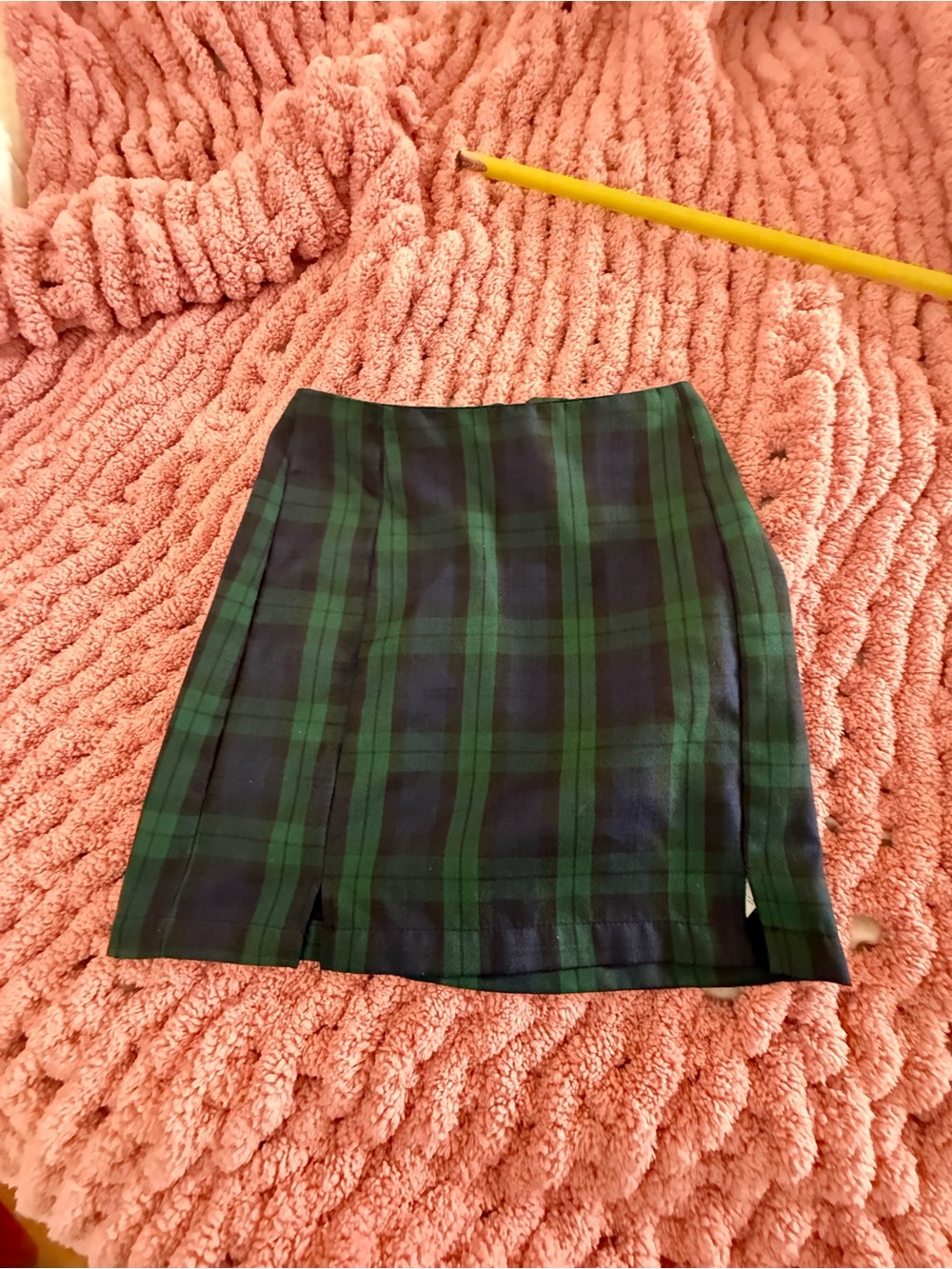 Y2K Green Navy Plaid High Waist Mini Skirt Side Slits Dark Academia Small